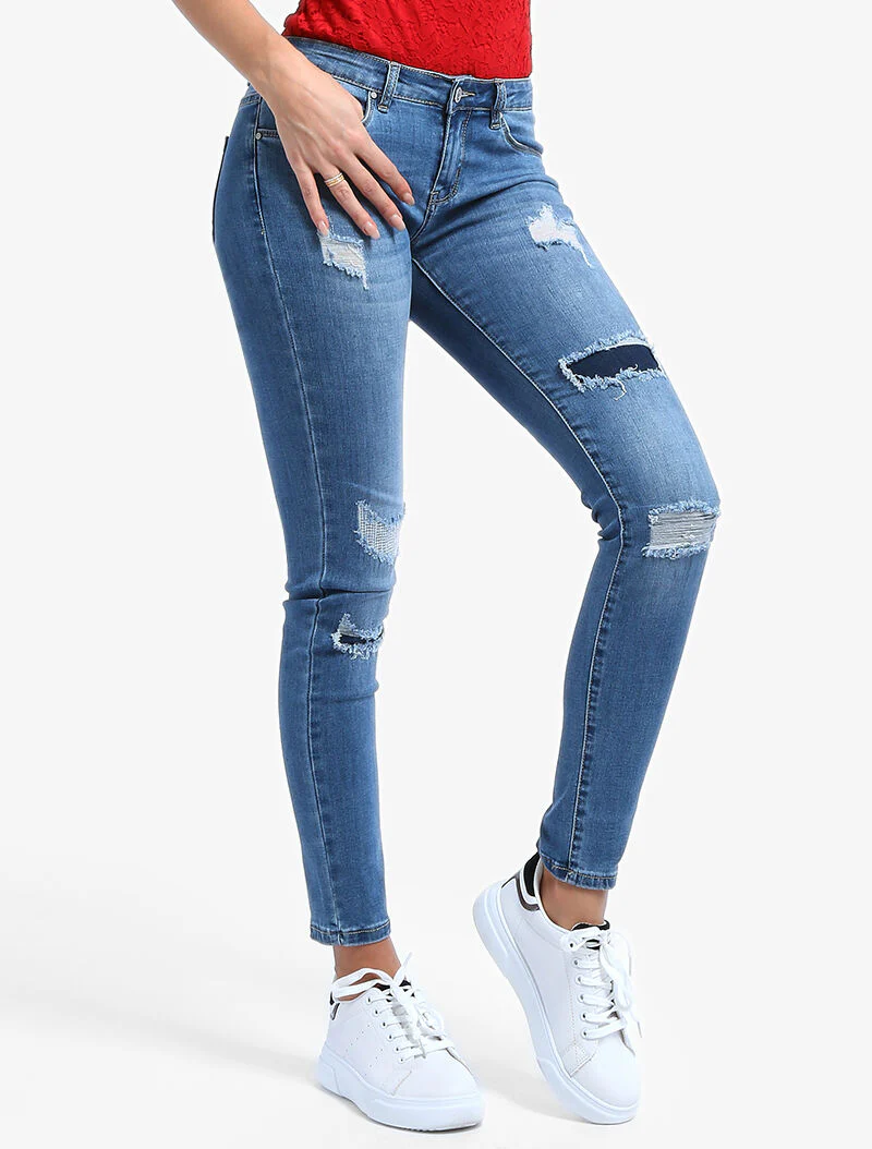 Jean skinny à empiècement - bleu ciel