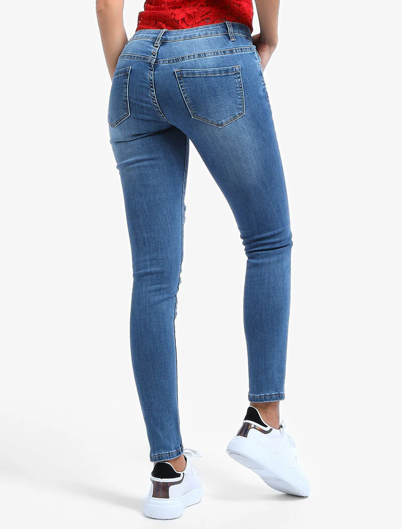 Jean skinny à empiècement - bleu ciel - Image 3