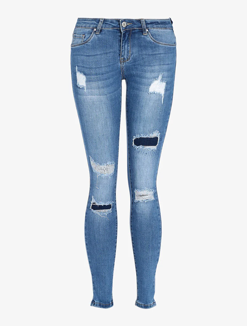 Jean skinny à empiècement - bleu ciel - Image 4