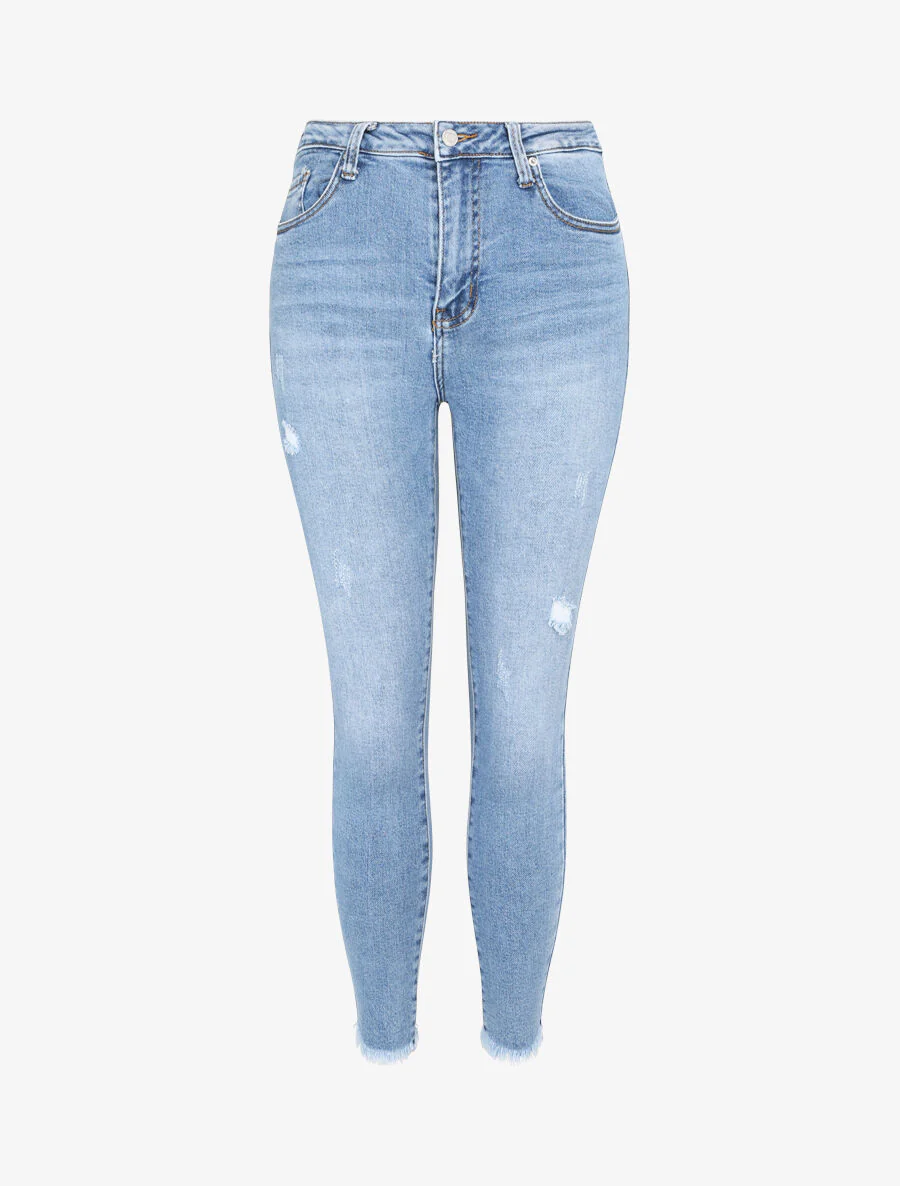 Jean skinny à éraflures - Bleu denim
