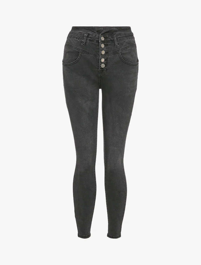 Jean skinny à fermeture boutonnée - Gris foncé