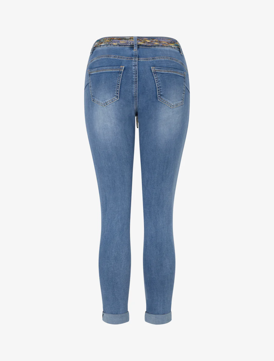 Jean skinny à ourlets fantaisies et ceinture - Bleu - Image 2