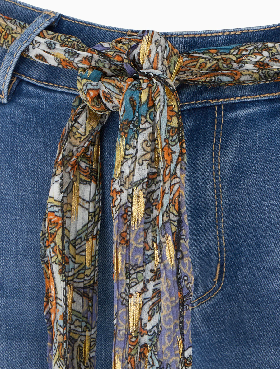 Jean skinny à ourlets fantaisies et ceinture - Bleu - Image 3