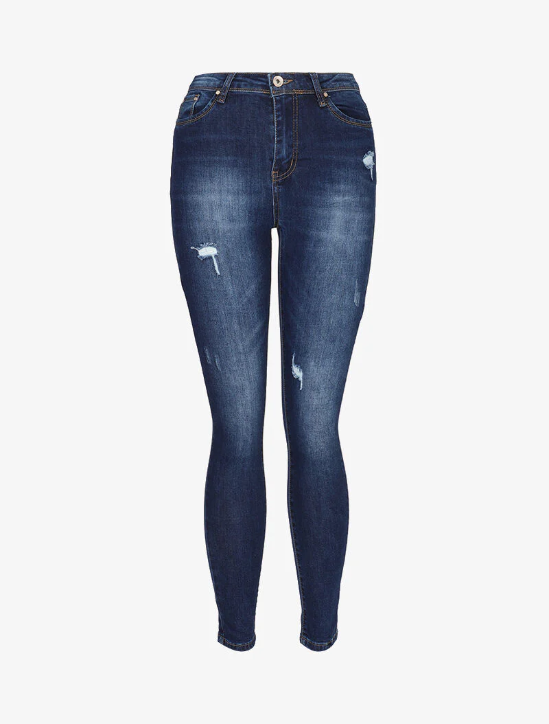 Jean skinny à petites éraflures - bleu denim