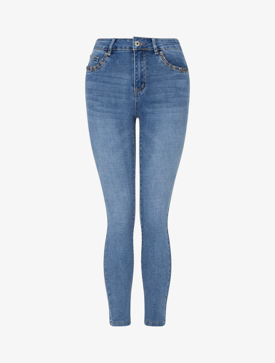 Jean skinny à poches perlées - Bleu