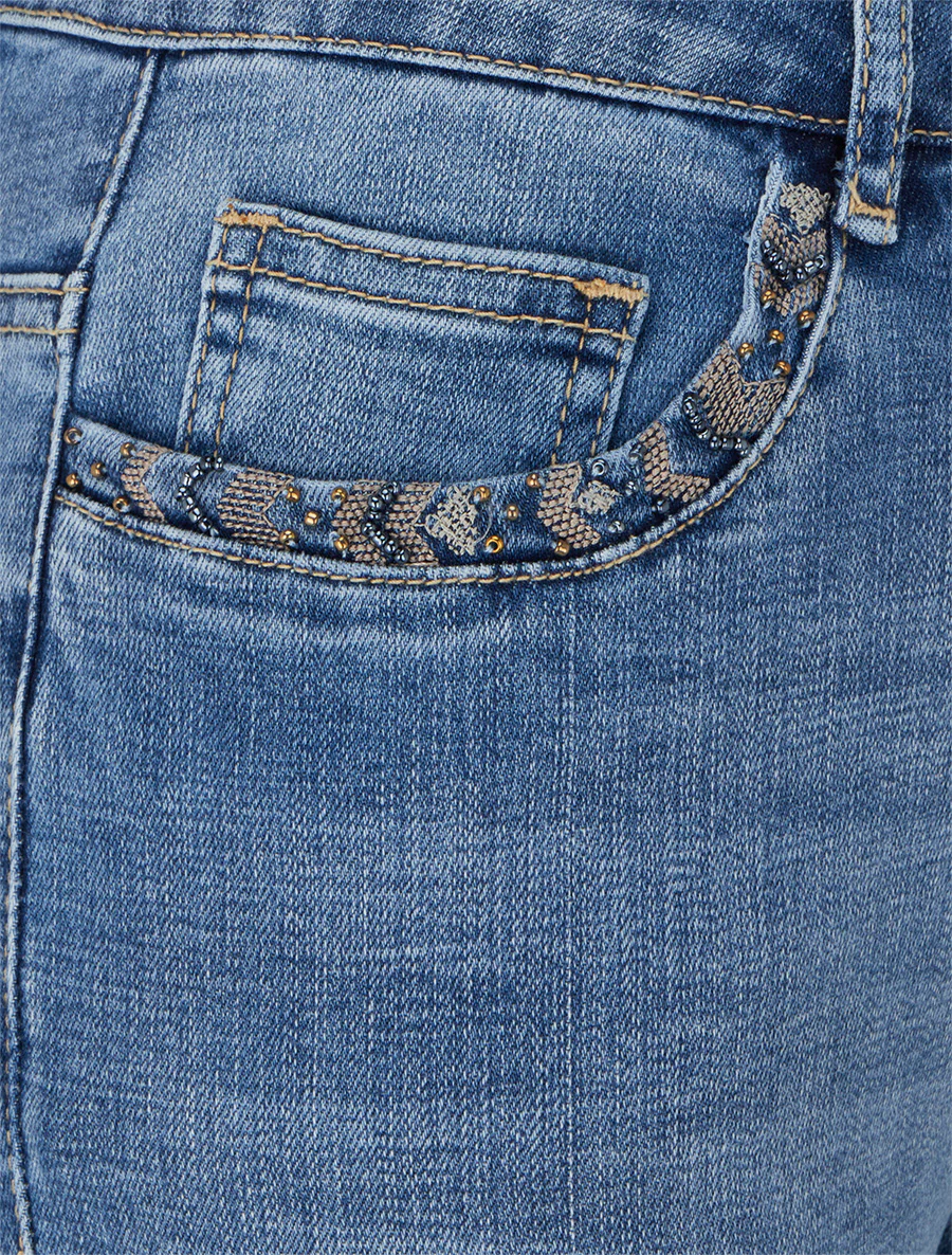 Jean skinny à poches perlées - Bleu - Image 3
