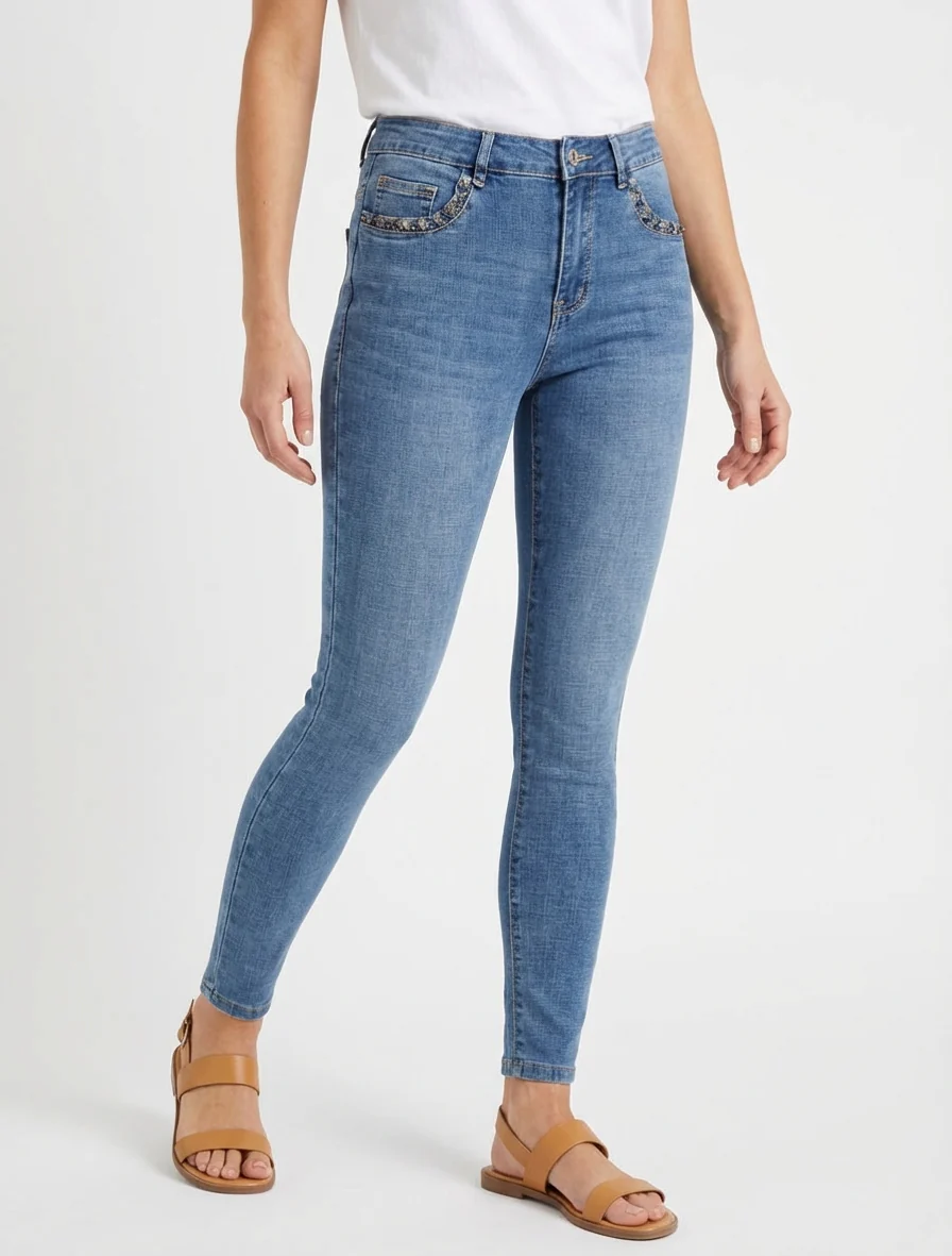 Jean skinny à poches perlées - Bleu - Image 4