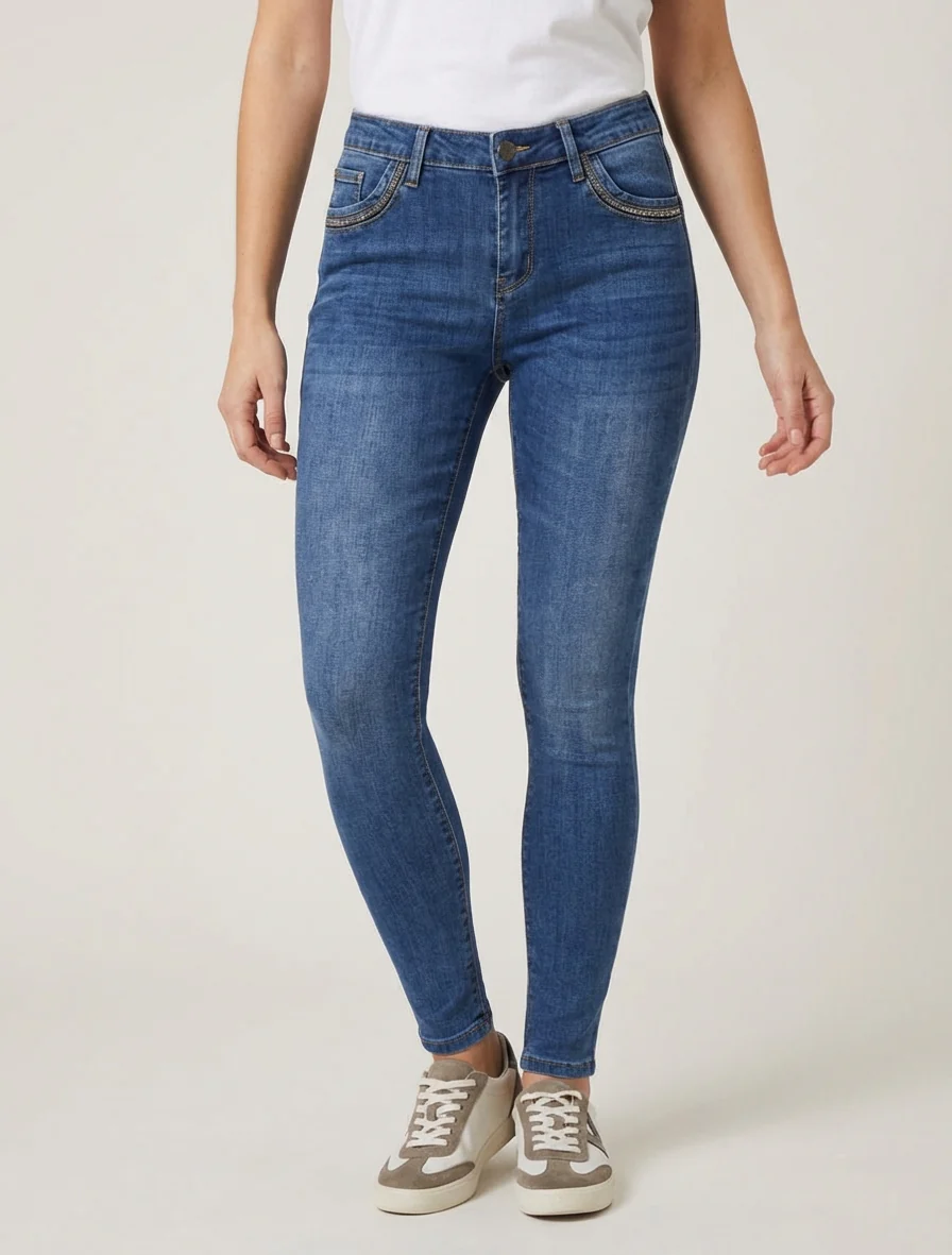Jean skinny à poches strassées - Bleu - Image 4