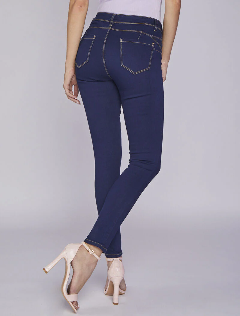 Jean skinny à surpiqûres apparentes - Bleu - Image 2