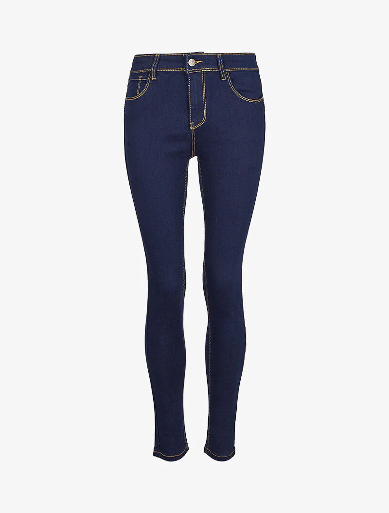Jean skinny à surpiqûres apparentes - Bleu - Image 3