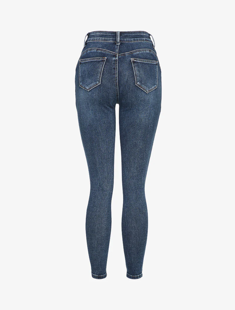 Jean skinny à taille à coutures en V - Bleu denim - Image 2