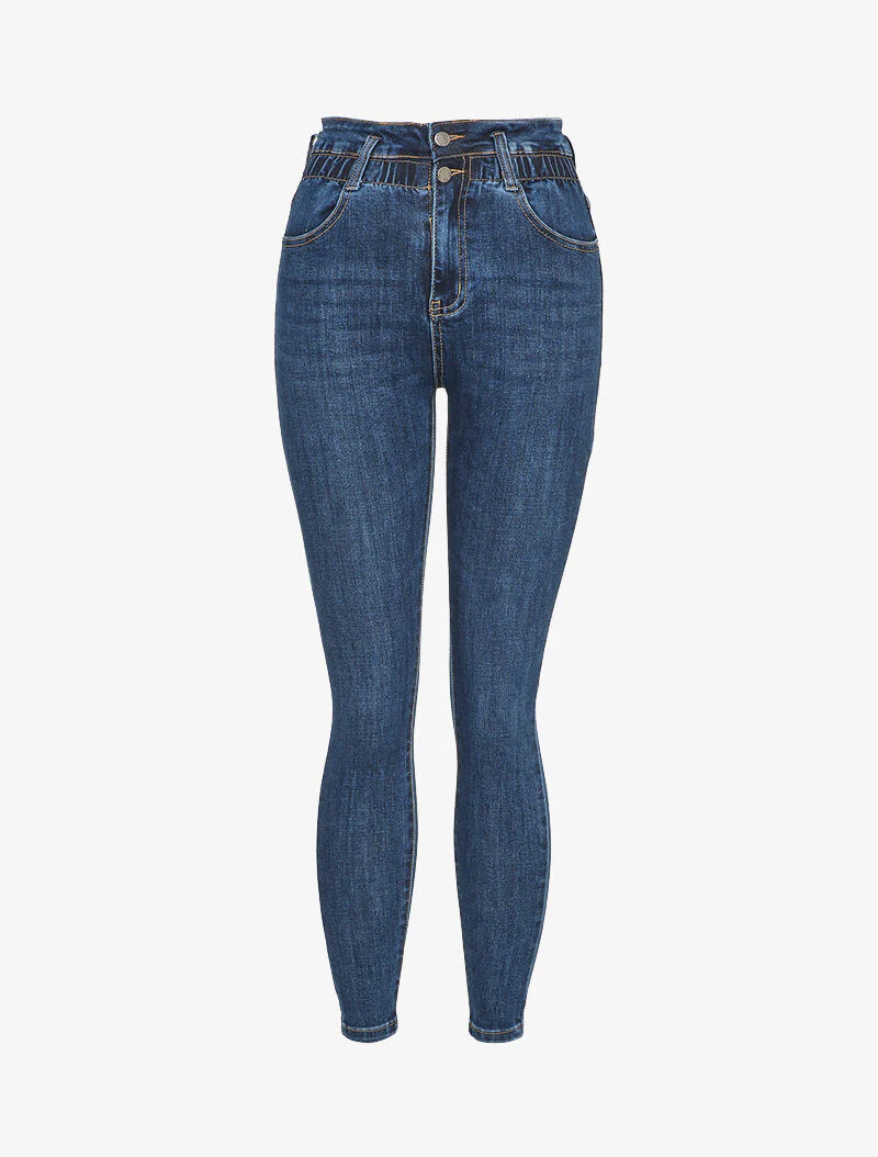 Jean skinny à taille élastiquée - Bleu denim