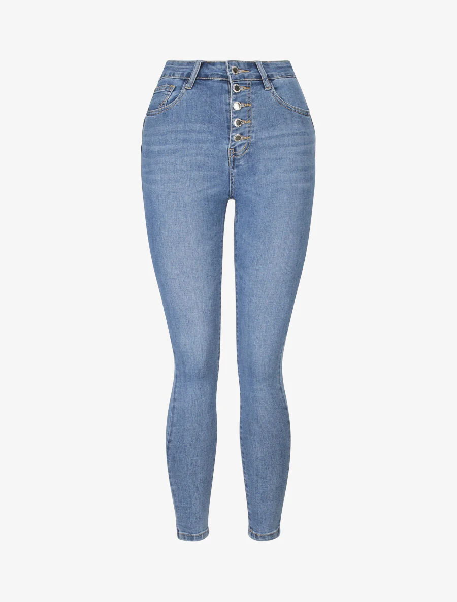 Jean skinny à taille haute - Bleu