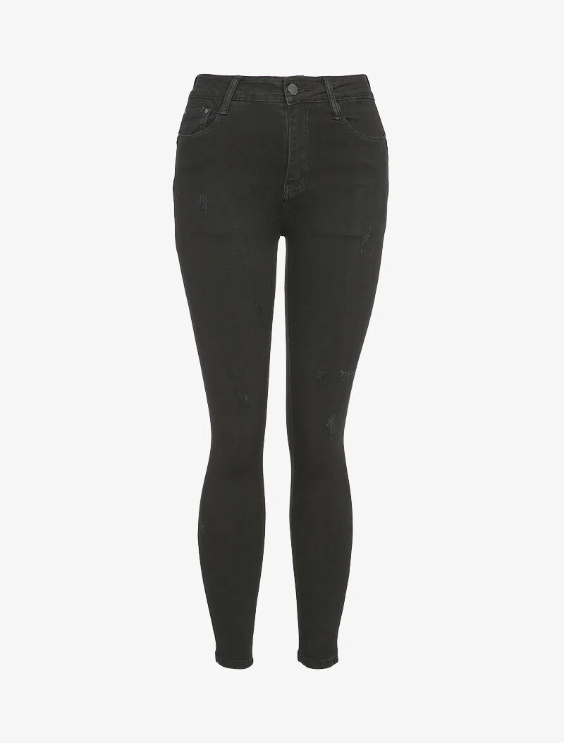 Jean skinny à taille haute et griffures - Noir