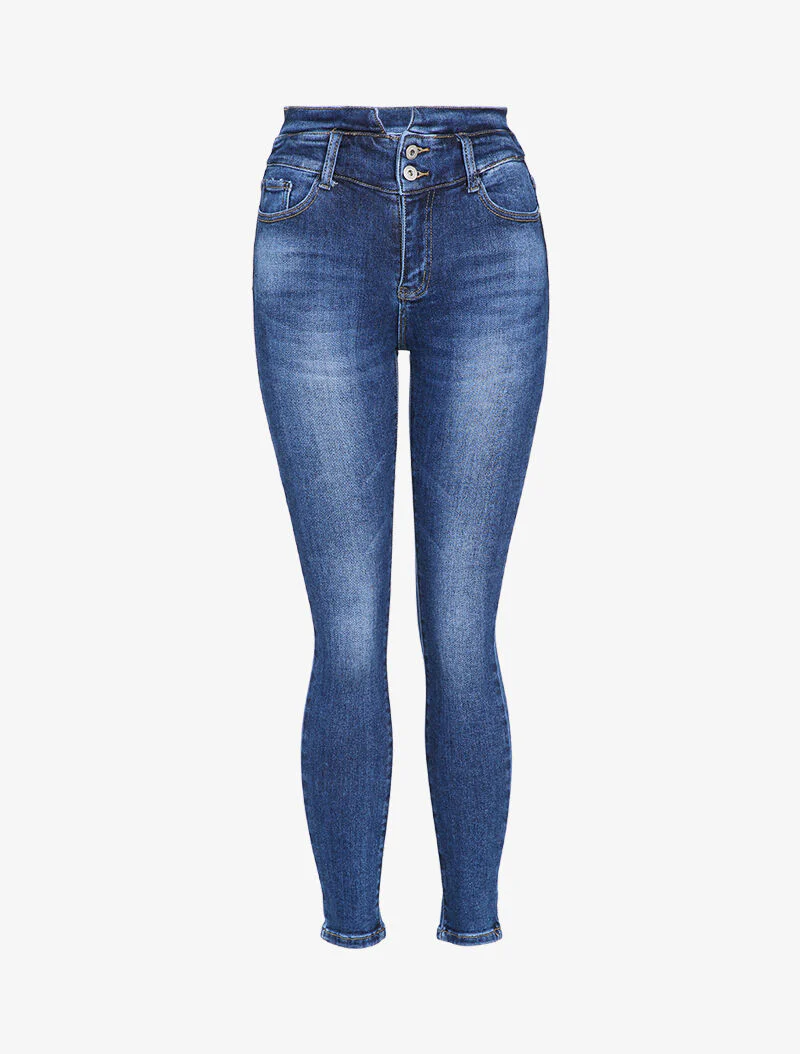 Jean skinny à taille haute stylisée - Bleu denim