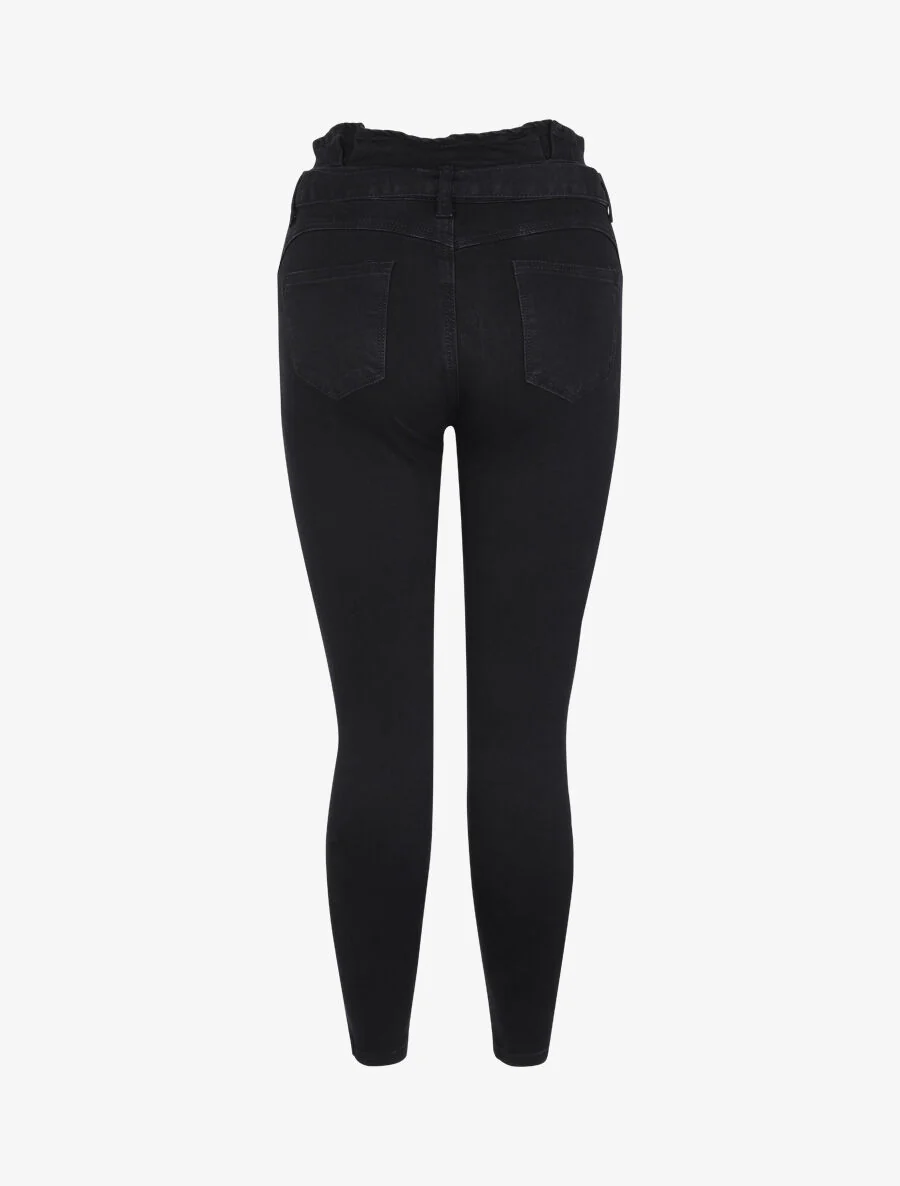 Jean skinny à taille haute volantée - Noir - Image 2