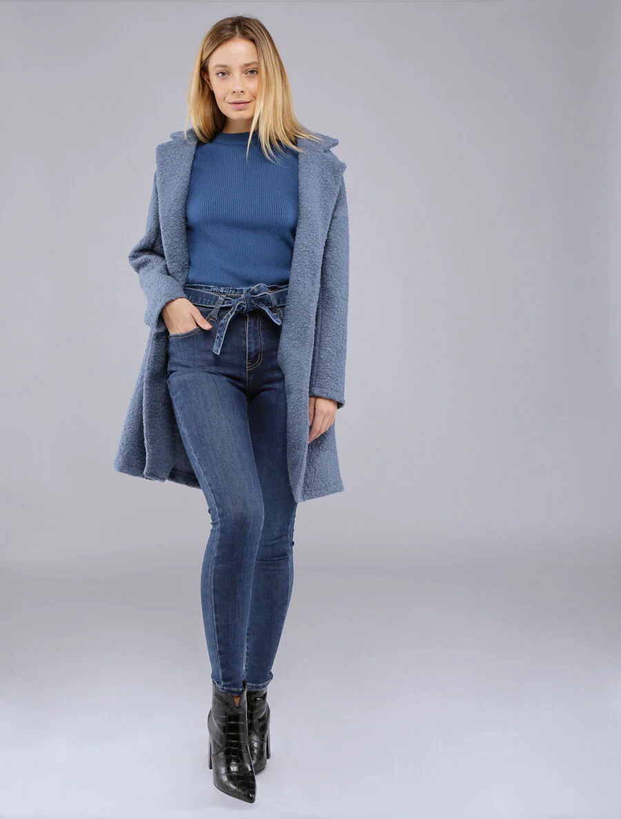 Jean skinny à taille standard froncée - Bleu denim - Image 3