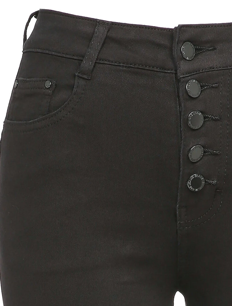 Jean skinny boutonné - Noir - Image 3