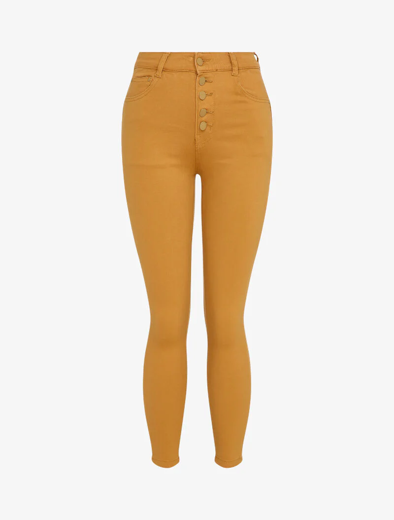 Jean skinny boutonné - Moutarde