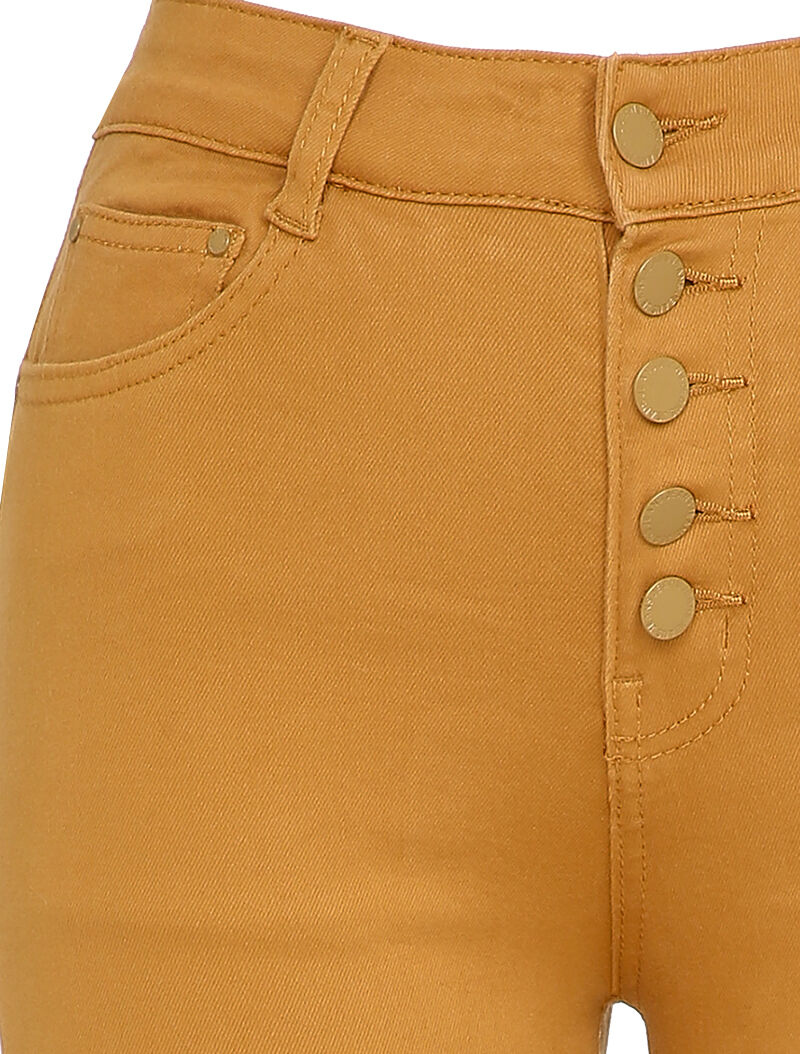 Jean skinny boutonné - Moutarde - Image 3