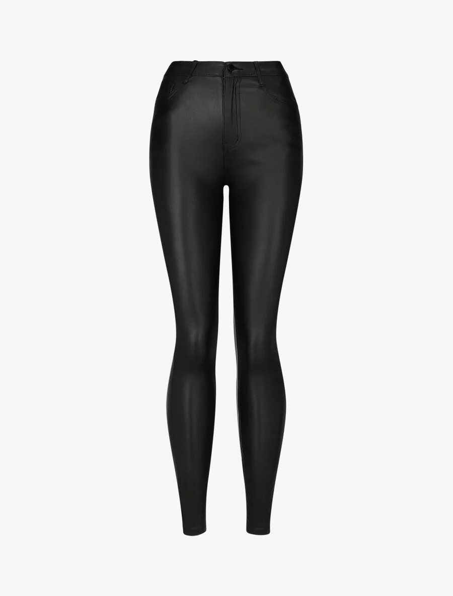 Jean skinny ciré push-up à taille haute - Noir