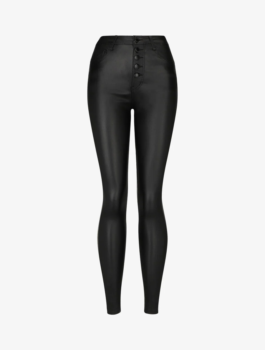 Jean skinny ciré push-up boutonnée - Noir