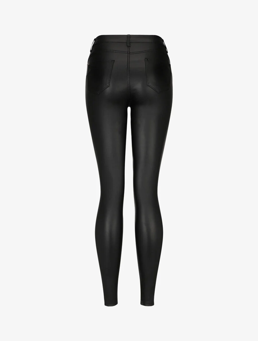 Jean skinny ciré push-up boutonnée - Noir - Image 2