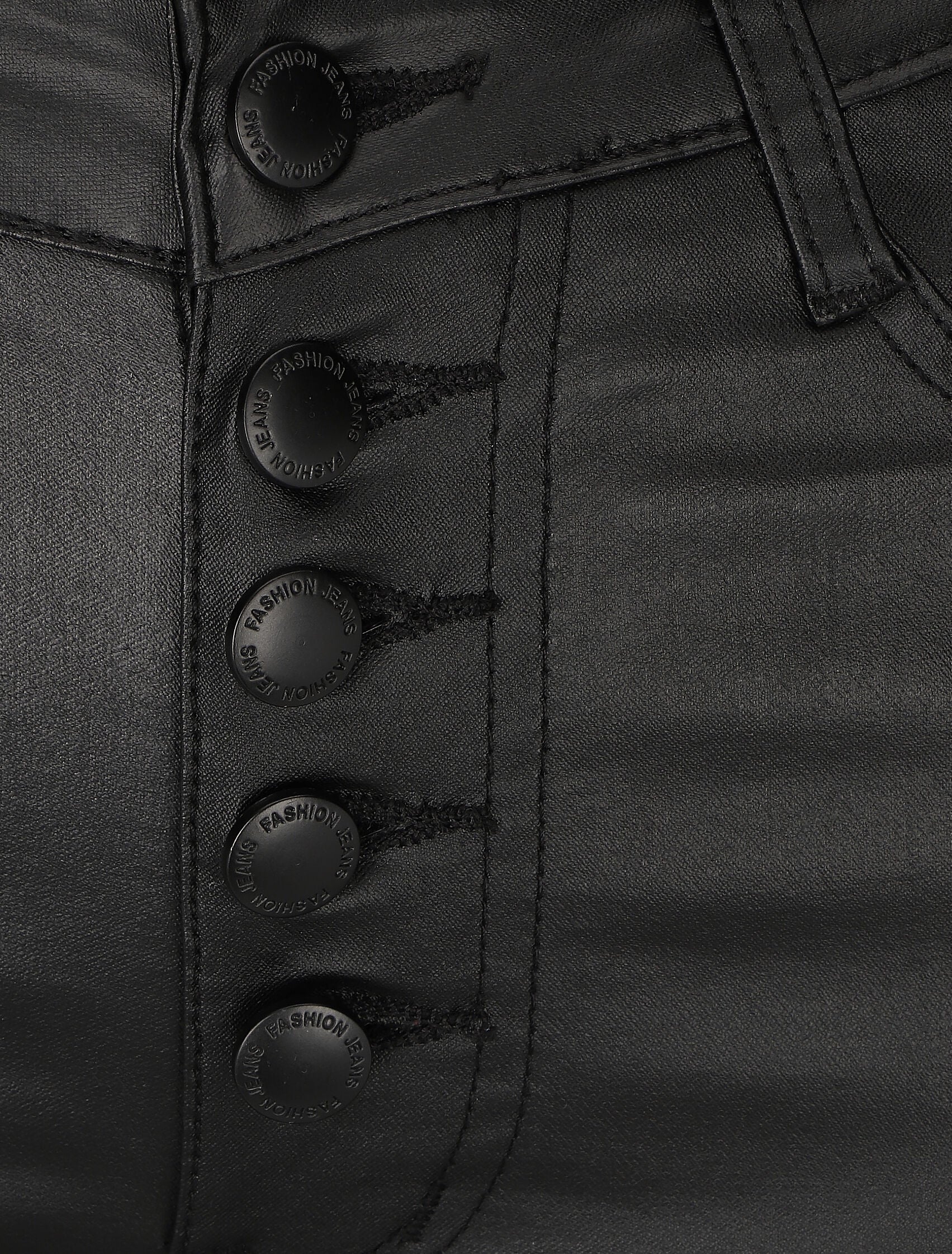 Jean skinny ciré push-up boutonnée - Noir - Image 3