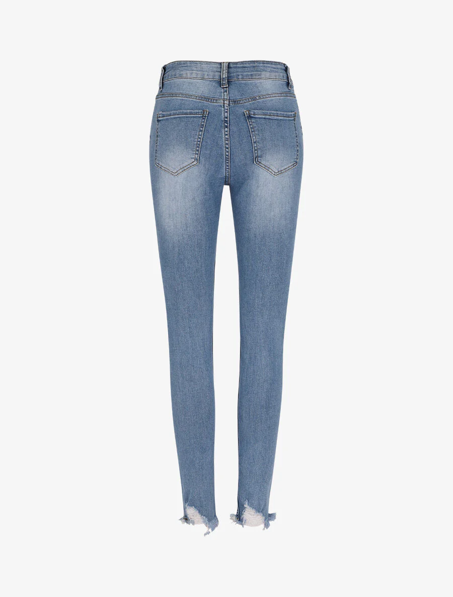 Jean skinny déchiré à bords coupe franche - Bleu clair - Image 2