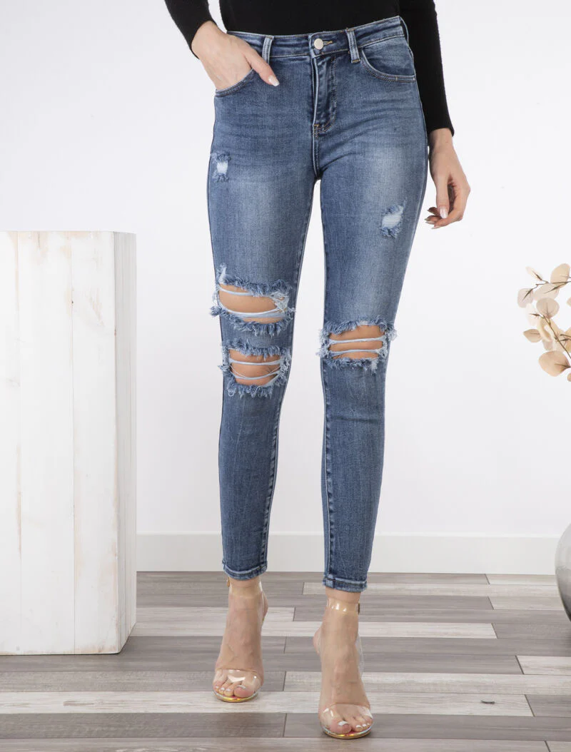 Jean skinny déchiré - bleu denim