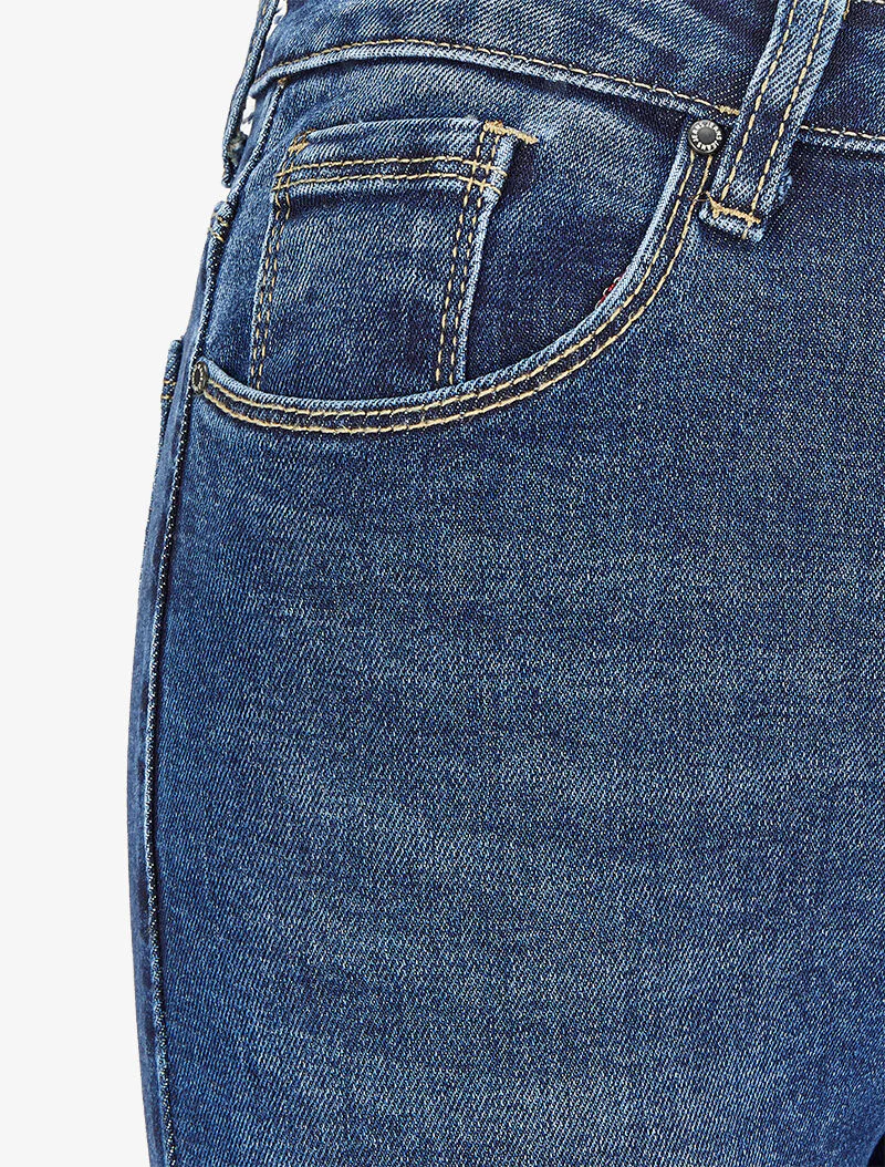 Jean skinny délavé à bords à revers - Bleu denim - Image 3