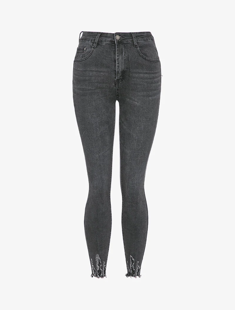 Jean skinny délavé à bords effet usés - Anthracite