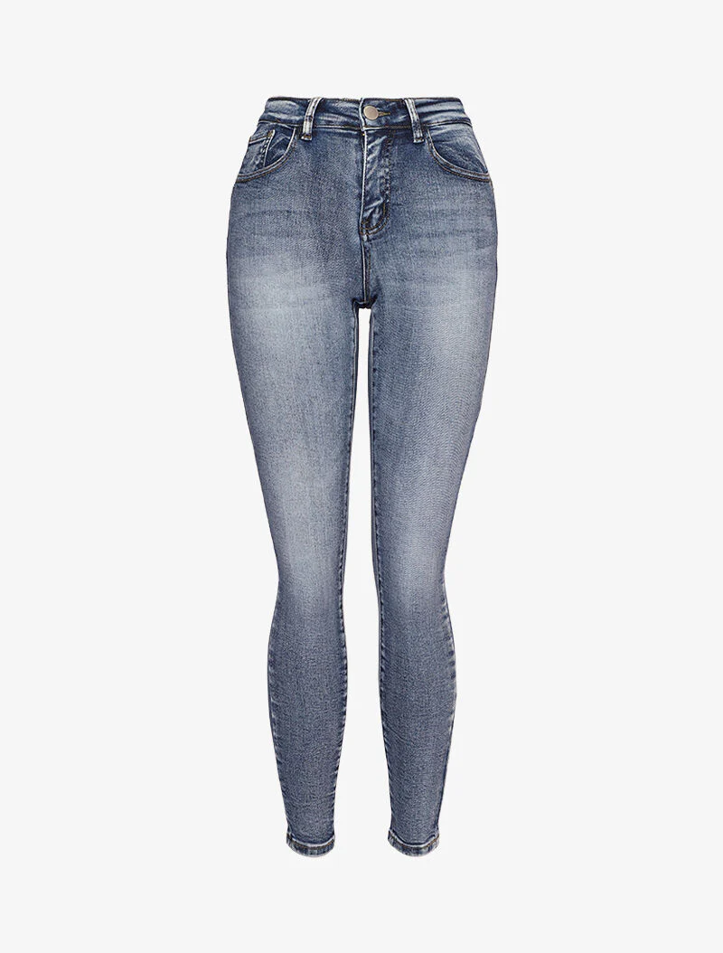Jean skinny délavé à coutures contrastantes à l'arrière - Bleu