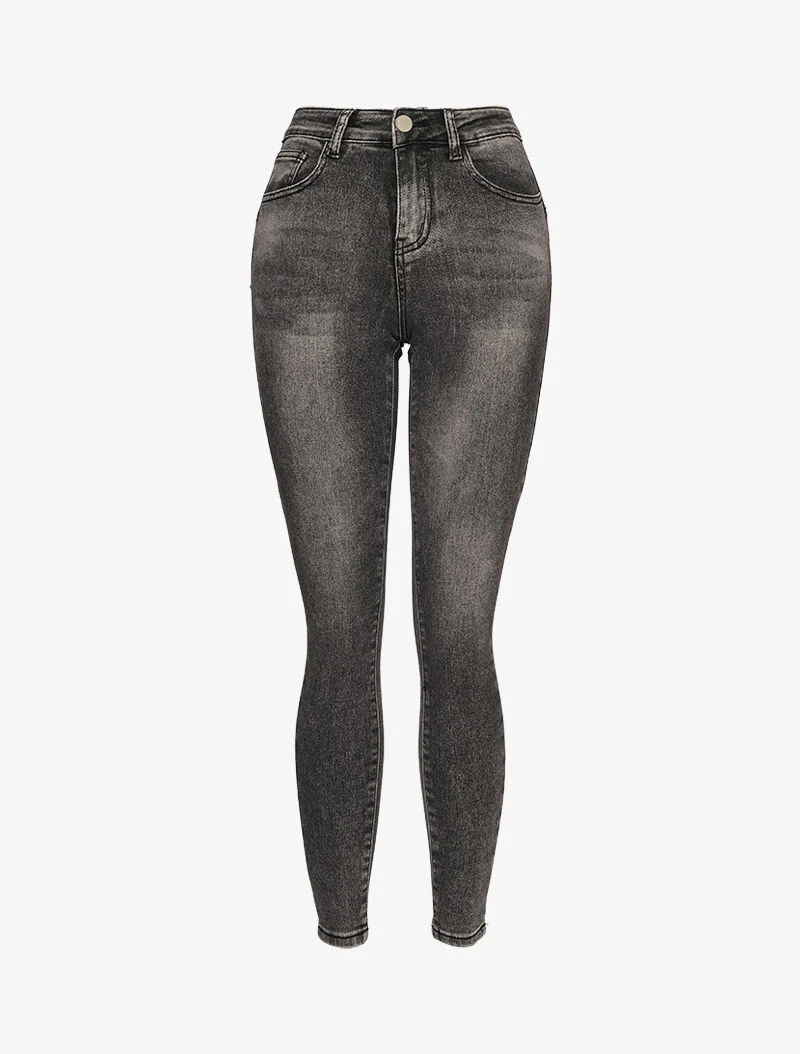 Jean skinny délavé à coutures contrastantes à l'arrière - Gris foncé