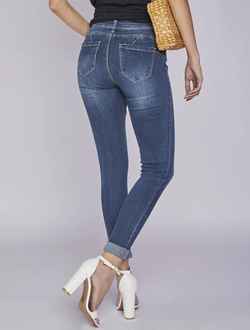 Jean skinny délavé à coutures stylisées - Bleu denim - Image 2