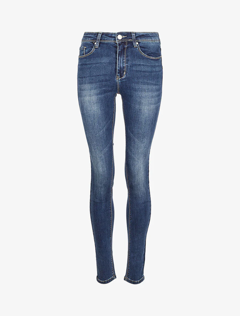 Jean skinny délavé à coutures stylisées - Bleu denim - Image 3