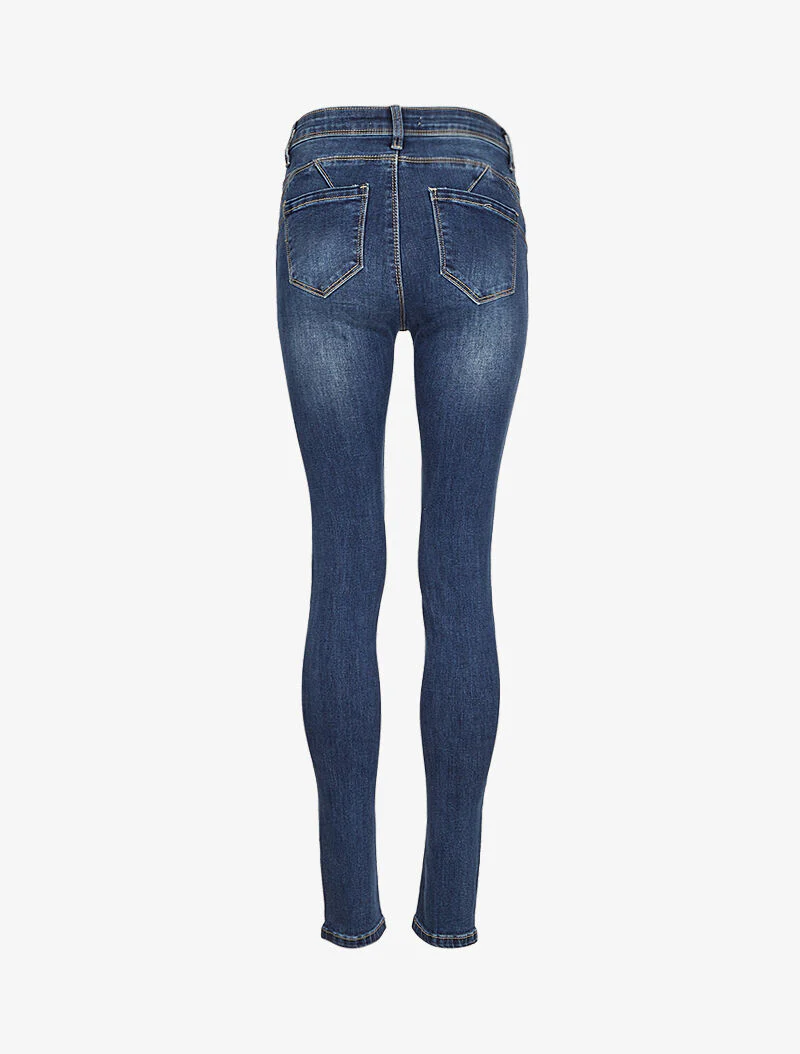 Jean skinny délavé à coutures stylisées - Bleu denim - Image 4