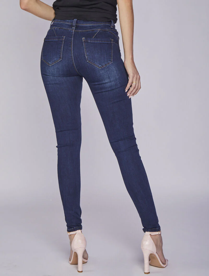 Jean skinny délavé à coutures stylisées - Denim foncé - Image 2