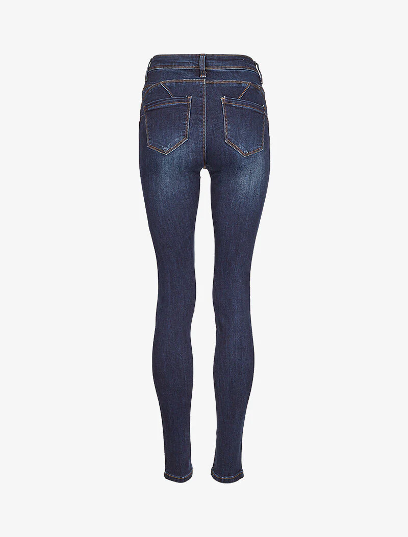 Jean skinny délavé à coutures stylisées - Denim foncé - Image 4