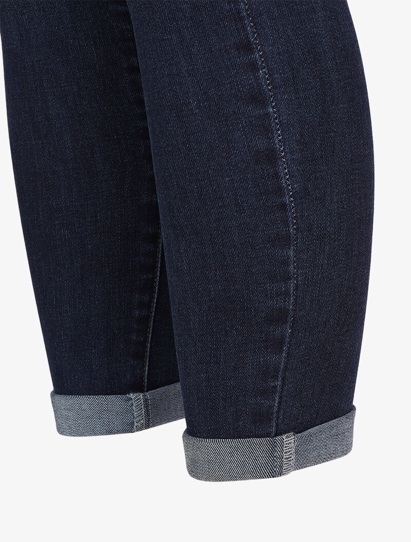 Jean skinny délavé à ourlet à retrousser - Bleu foncé - Image 3