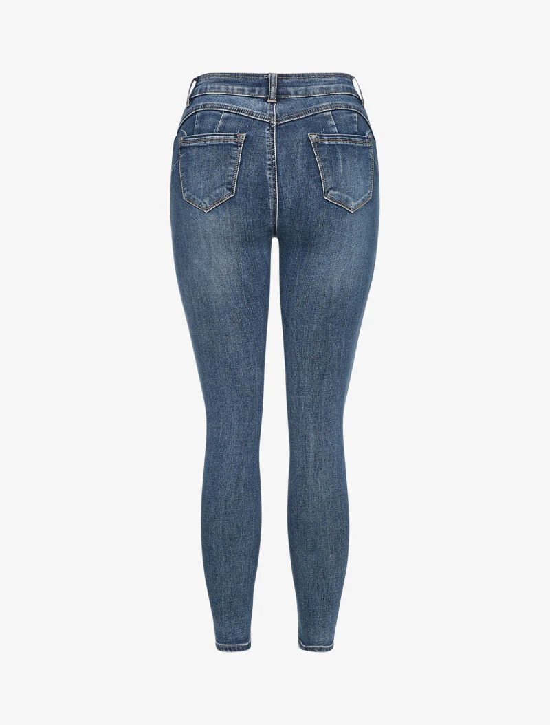 Jean skinny délavé à taille haute - Bleu denim - Image 2