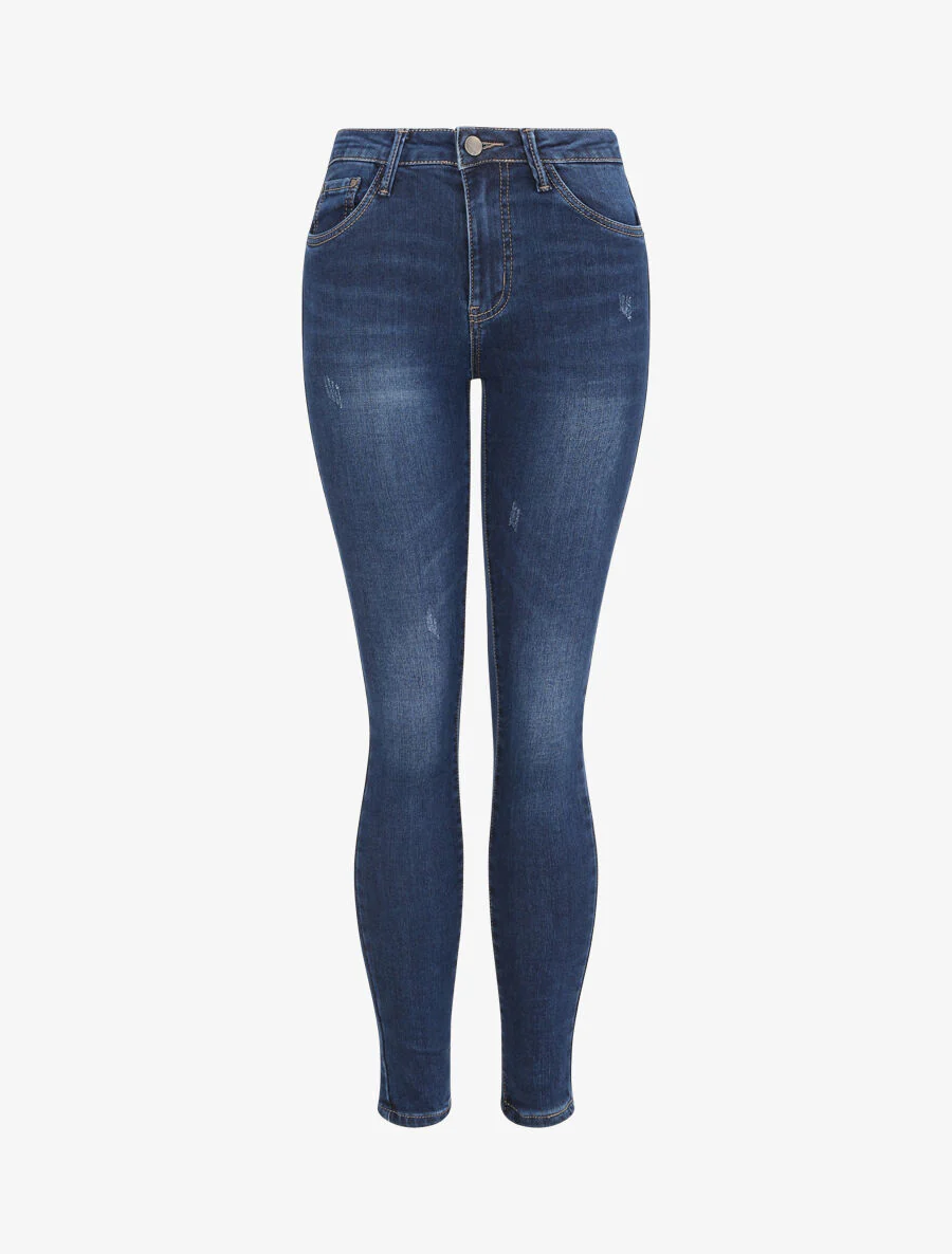 Jean skinny délavé à taille haute - Bleu