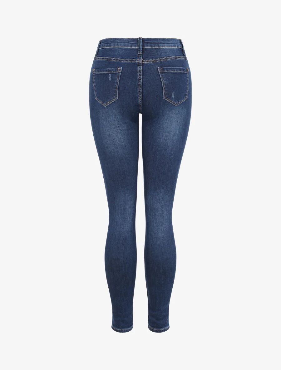 Jean skinny délavé à taille haute - Bleu - Image 2