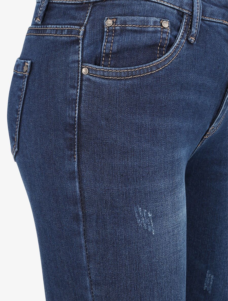 Jean skinny délavé à taille haute - Bleu - Image 3