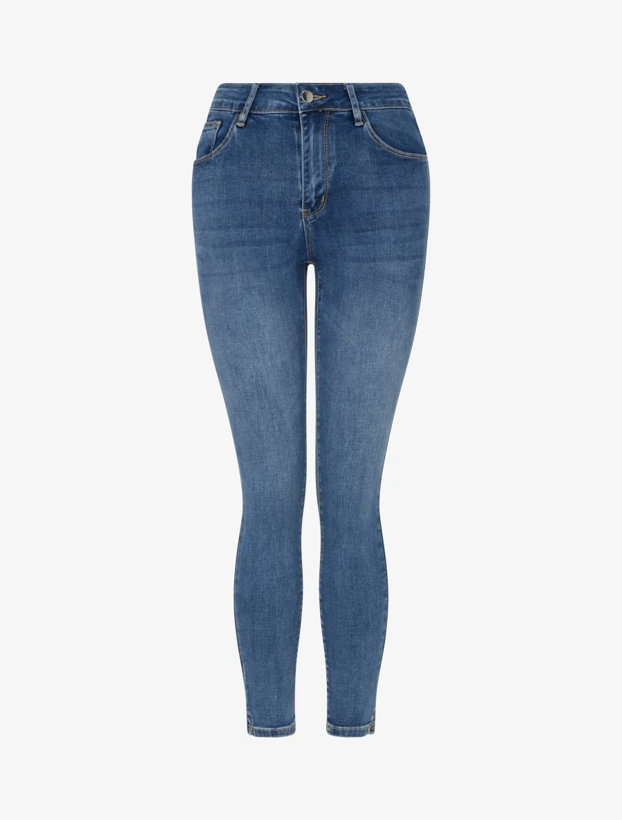 Jean skinny délavé à taille standard - Bleu