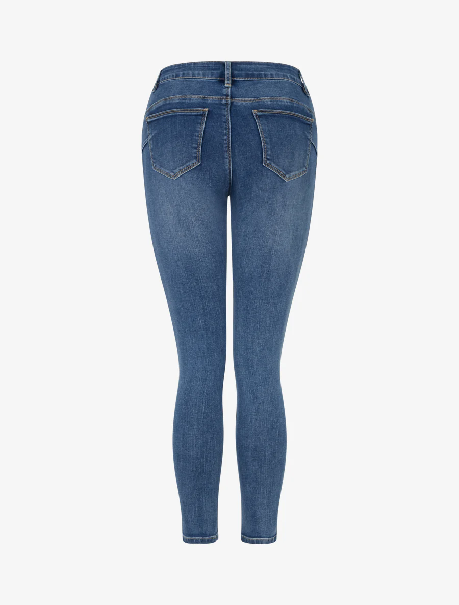 Jean skinny délavé à taille standard - Bleu - Image 2