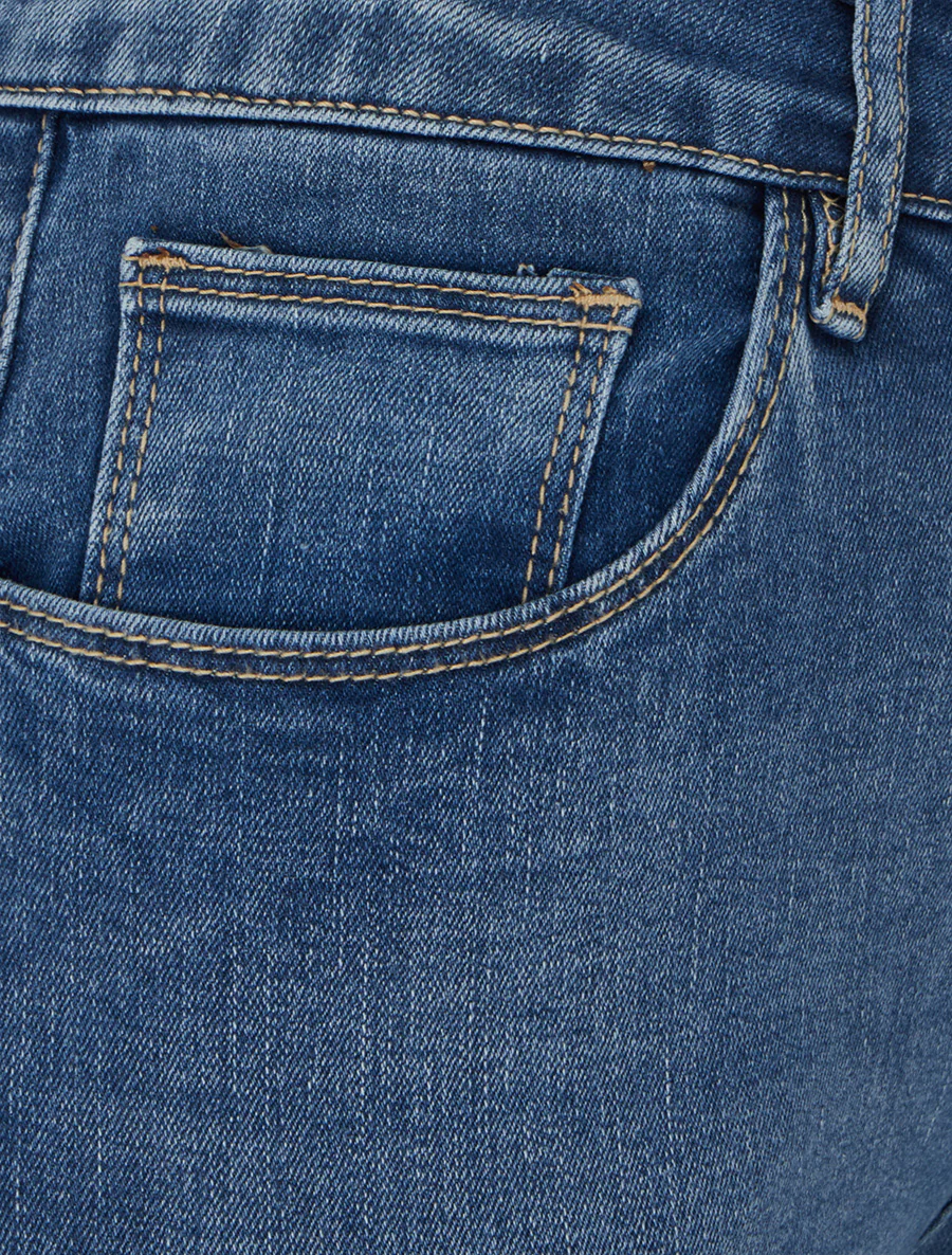 Jean skinny délavé à taille standard - Bleu - Image 3