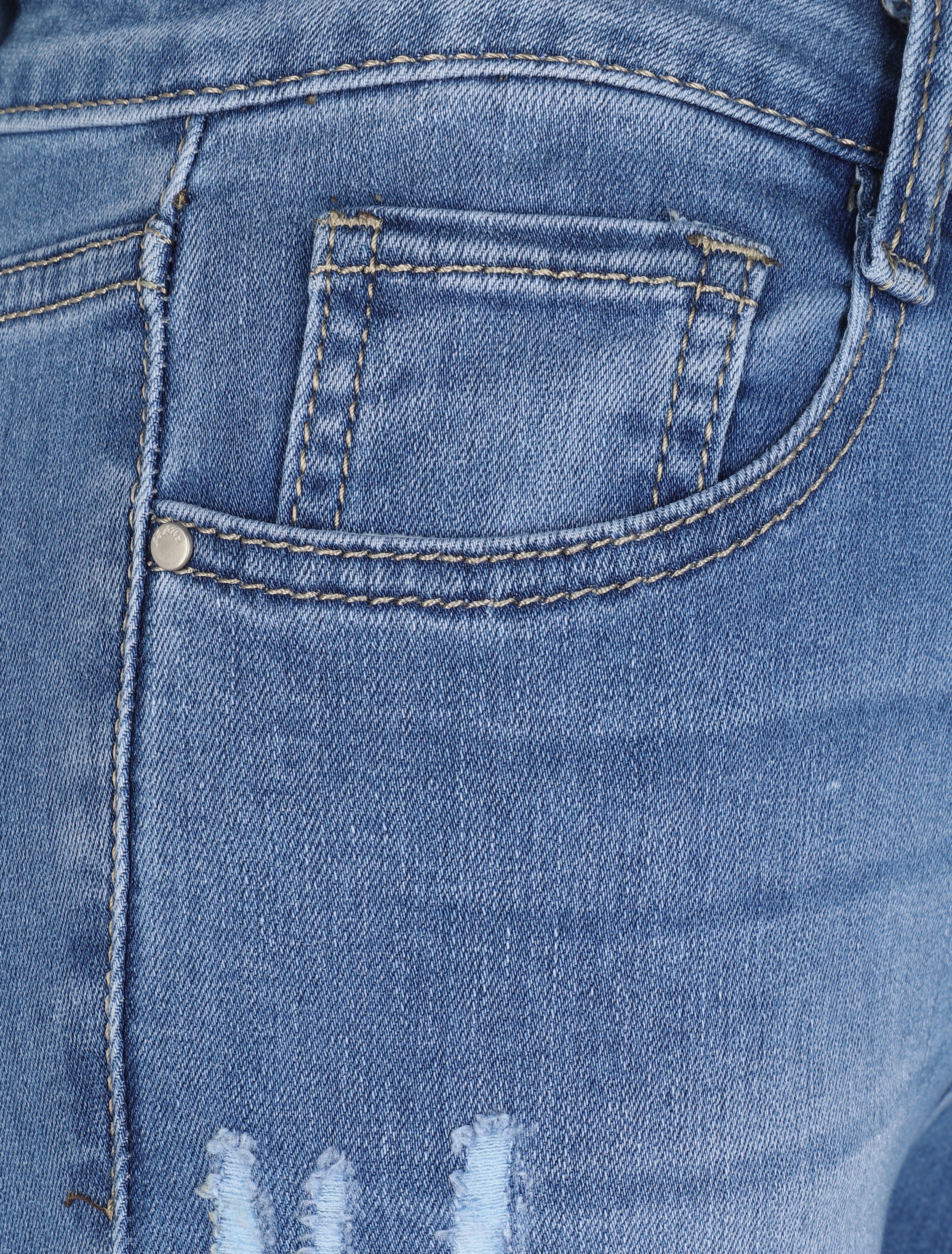 Jean skinny délavé et griffé - Bleu - Image 3