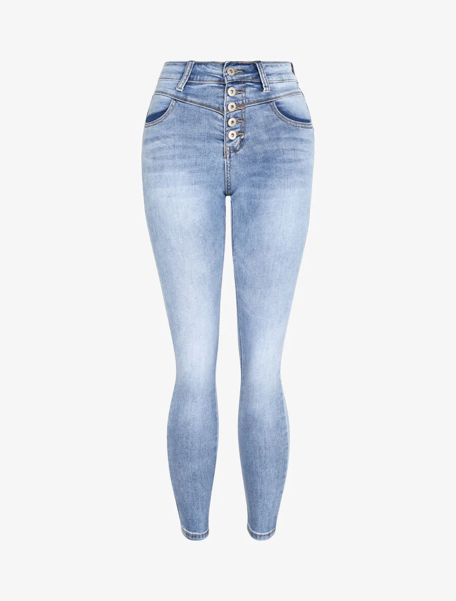Jean skinny délavé et push up - Bleu gris