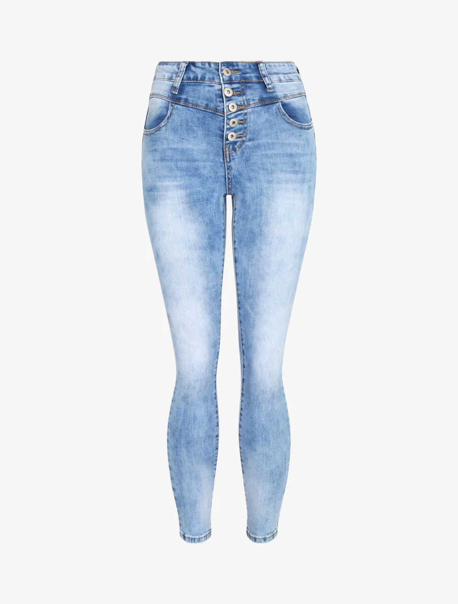 Jean skinny délavé et push up - Bleu